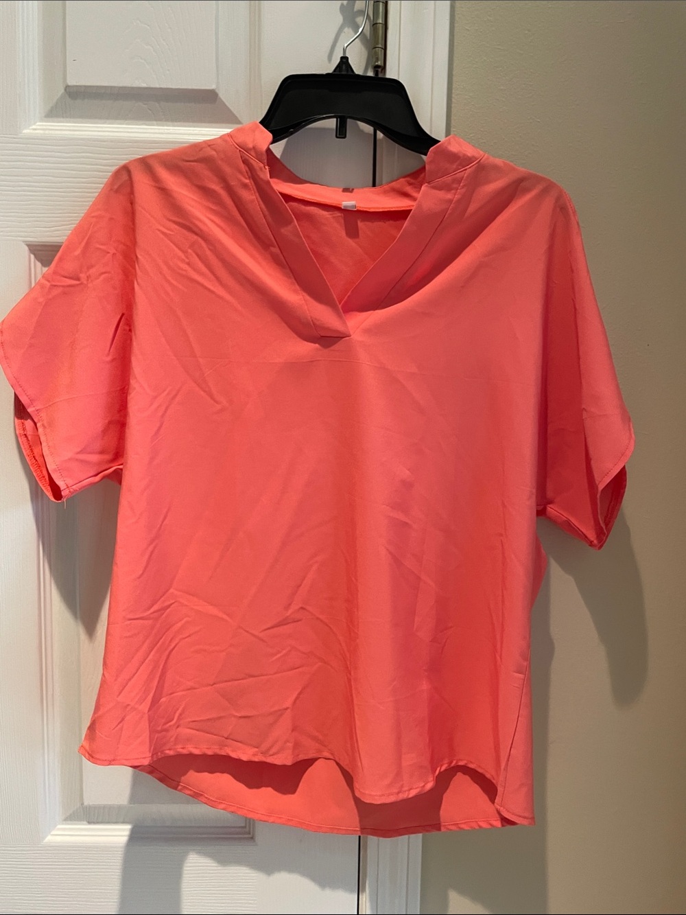 Women's Coral V-Neck Short Sleeve Blouse
